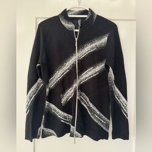 BEREK Unique Black & Silver/White design Zip-Up Cardigan/Jacket with sequins. M